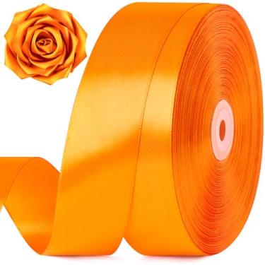 Imagem de Jutieuo Fita de cetim laranja tórrida, 3,5 cm, 100 metros, rolo de fita de tecido sólido lavanda para buquê de flores, embrulho de presente, fabricação de rosas, artesanato artesanal