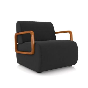 Imagem de Poltrona Sala De Estar Braço De Madeira Hellen Veludo K01 - D'rossi Cor Preto