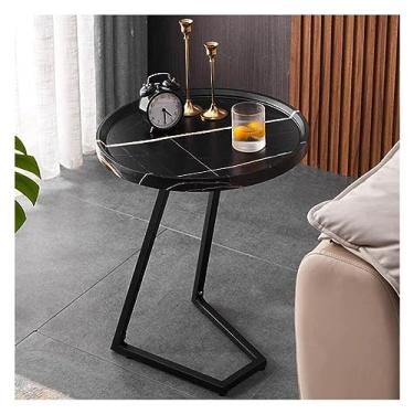 Imagem de Mesa lateral redonda pequena, mesa de cabeceira moderna, mesa de cabeceira com destaque, mesa de jantar para lanche, bebida, bandeja de TV para sala de estar, quarto, escritório, varanda, pequena