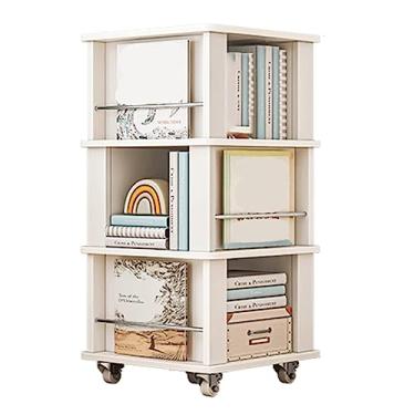 Imagem de UINGBPXT Estante rotativa de canto, estante de 360°, suporte para livros de 3/4 níveis para sala de estar, escritório, estante organizadora com rodas, exibição perfeita