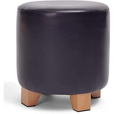 Imagem de SENNIAN Banqueta otomana de poliuretano com 3 pernas de madeira estáveis, banquetas pequenas empilháveis sob a mesa, banco de vaidade com assento acolchoado para sala de estar e quarto - preto 11 x 30