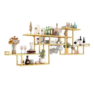 Imagem de Prateleiras de bar de metal montadas na parede com suporte para copos de vinho, minibar, armário de bebidas e garrafas, prateleira de exibição de garrafas, prateleira de uísque, prateleiras de cozinha