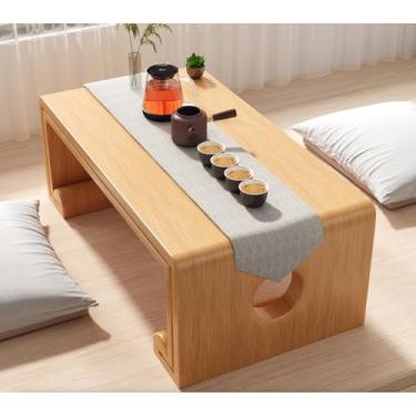 Imagem de Mesa de chão japonesa, mesa de altar baixo para meditação, mesa de tatami, mesa de chá de madeira maciça baixa com entalhe tradicional para jantar e práticas espirituais (natural, 80 x 50 x 30 cm)