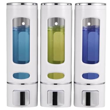 Imagem de Dispensador de sabão de chuveiro montado na parede, dispensadores de chuveiro para xampu, condicionador e sabonete, dispensador manual de xampu sem broca para banheiro, cozinha, bancada de escritório,