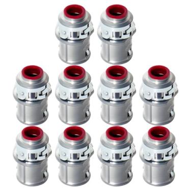 Imagem de MAKERELE Conector de cabo revestido de metal de 3/20.3 cm, encaixe de conduíte de encaixe, conector elétrico de zinco para cabo MC/AC de aço e alumínio (pacote com 10)