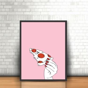 Imagem de Quadro Com Moldura Alimento Tumblr Mão Pizza De Calabresa - Plinplin