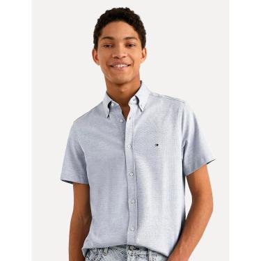 Imagem de Camisa Tommy Hilfiger Masculina Manga Curta Regular Core Oxford Azul Claro Mescla-Masculino