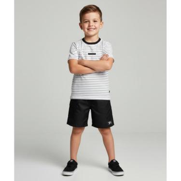 Imagem de Conjunto infantil camiseta listrada e bermuda preta-Masculino
