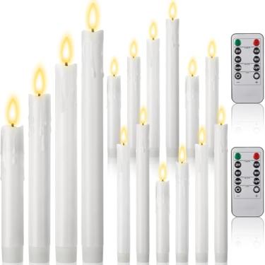 Imagem de Retisee 12 velas cônicas sem chama com controle remoto de 16,5 cm, 19,6 cm, 22,6 cm, 25,4 cm, castiçais sem chama, operados por bateria, velas cintilantes para Natal, casamento, jantar (branco)