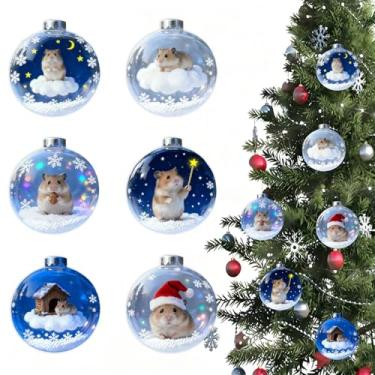 Imagem de 6 peças de enfeites de Natal para hamster, 2D, acrílico, pequeno, animal, decoração de árvore de Natal, desenhos de bolas de Natal, pingente de pendurar para presentes para decoração de festas de fim