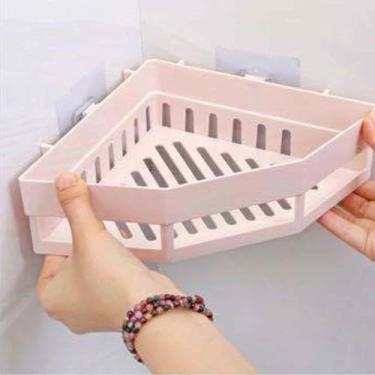 Imagem de Suporte de saboneteira e escova de dentes de canto montado na parede, organizador de banheiro para chuveiro, prateleira de armazenamento sem costura (bege)