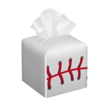 Imagem de Suporte quadrado de couro para caixa de lenços de papel, impermeável, simples, esportivo, beisebol, facial, organizador com cinto inferior, estojo de lenços para mesa, banheiro, escritório, mesa