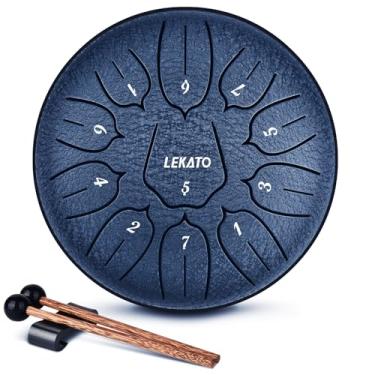 Imagem de Tambor de língua de aço 15 cm com 11 notas, LEKATO Steel Drum D Major Beginner Hanpan Drum Percussão para Educação Musical Zen Meditação Yoga, Melhor Presente para Famílias/Amigos, Azul Marinho