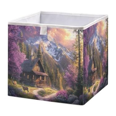 Imagem de SEHANY Cesto de armazenamento dobrável Mountains Lanscape, organizador de tecido grande, dobrável, para roupas, brinquedos, livros, armário, berçário, 28 x 28 x 28 cm