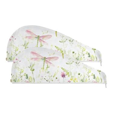 Imagem de SEHANY Toalha de cabelo de microfibra de flores coloridas elegantes para mulheres, 2 peças, turbantes de cabelo de secagem rápida com botão, touca de cabelo seco absorvente toalha de secagem de cabelo