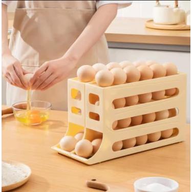 Imagem de Porta Ovos 4 Andares Rolante em Plástico para Geladeira Organizador 20 a 30 Ovos (1 PEÇA 4 ANDARES - AMARELO)