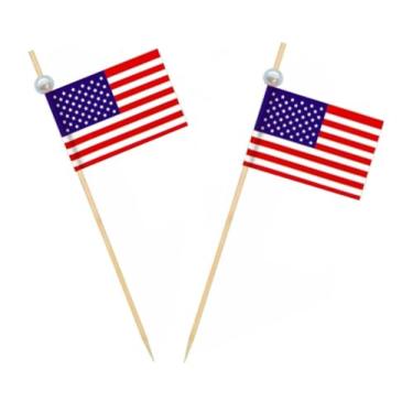 Imagem de JAVD American USA Flag US Toothpick Flags, Small Mini Stick Cupcake Toppers US Flags,4th of July,Veterans Day,Country Picks Party Decoration Celebration Cocktail Food Bar Cake Flags