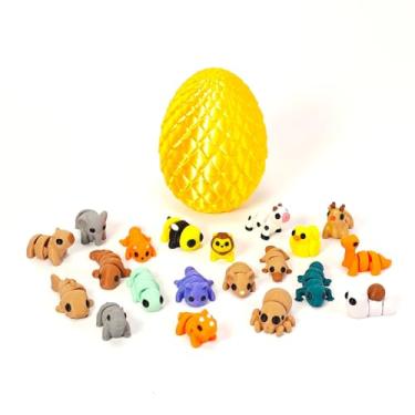 Imagem de ANNSIXMARK Conjunto de 20 mini bonecos colecionáveis de animais impressos em 3D com ovo de 10 cm para presentes de Natal e Ano Novo, decoração versátil para todos os tipos de quarto, dourado brilhante