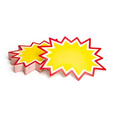Imagem de Sinais Starburst com adesivos 100 peças | Etiquetas de preço de venda para venda de garagem, venda de imóveis, venda de quintal, suprimentos de varejo. 50 peças de cartões de sinal de preço e 50 peças