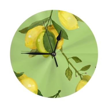 Imagem de ZERAOKE Lemon - Relógio de parede redondo moderno - silencioso sem tique-taque operado por bateria, decoração de mesa ou parede para sala de estar, quarto, escritório.