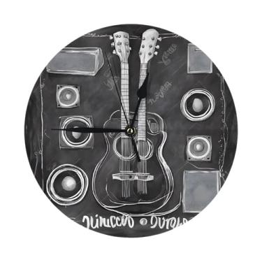Imagem de ZERAOKE Love Rock - Relógio de parede redondo moderno - silencioso sem tique-taque operado por bateria, decoração de mesa ou parede para sala de estar, quarto, escritório.
