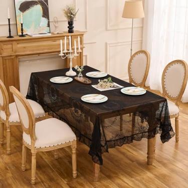 Imagem de Raedan Toalha de mesa retangular de renda bordada floral preta 139,7 cm x 178 cm capa de mesa vintage (preta, 139,7 x 178 cm, retângulo)