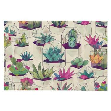 Imagem de Wassud Cacto em tapete de porta de vidro 61 x 89 cm, tapete de área lavável antiderrapante com suporte de borracha, tapete macio e macio para sala de estar, quarto, entrada, entrada