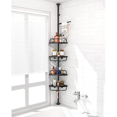 Imagem de Suporte de chuveiro de canto de 4 camadas, organizador de chuveiro de poste de tensão constante de aço inoxidável, prateleira de chuveiro de canto ajustável, à prova de ferrugem de 3,3 a 3 metros