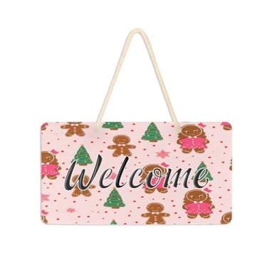 Imagem de Burbuja Placa de boas-vindas de árvore de gengibre para porta da frente, placa de boas-vindas de PVC para pendurar na parede varanda casa de fazenda, decoração de feriados, 15 x 28 cm