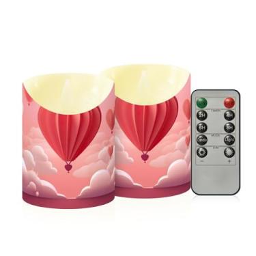 Imagem de Wassud Pacote com 2 balões em forma de coração (4) velas sem chama com controle remoto, velas realistas cintilantes com temporizador, velas decorativas para Natal, casamento, festa, decoração de casa
