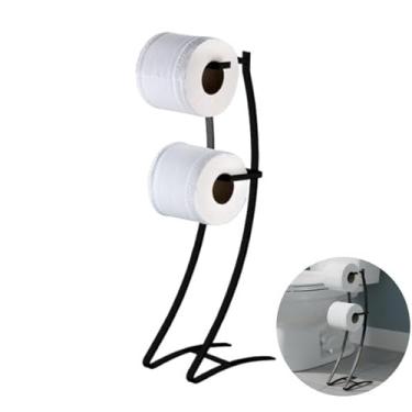 Imagem de Suporte Porta Rolo Papel Higiênico Duplo Papeleira Chão Banheiro Preto Fosco - 1030PT Future