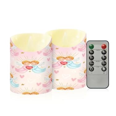 Imagem de Wassud Pacote com 2 velas sem chama Angels Hearts Valentines com controle remoto, velas realistas cintilantes com temporizador, velas decorativas para Natal, casamento, festa, decoração de casa