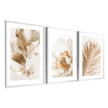 Imagem de Quadros Decorativos Folhagem Dourada Com Moldura Grande Sala e Hall(40X60 cm,Moldura Branca)