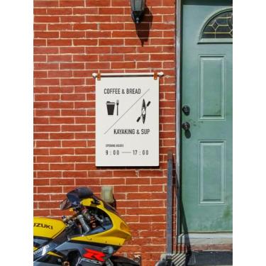 Imagem de Placa de exibição de metal personalizada para café e pão | Placa de parede suspensa personalizada para caiaque e SUP | Decoração personalizável para negócios e casa | 70 cm x 50 cm