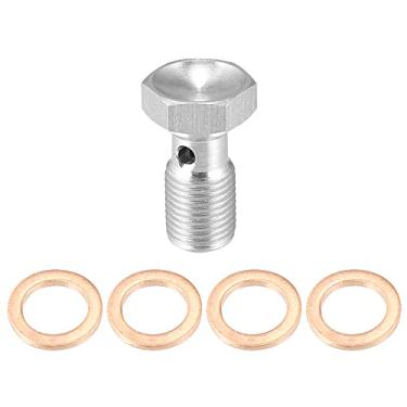 Imagem de A ABSOPRO Kit adaptador de montagem de freio Banjo Bolt M10x1.0 rosca de linha de freio único parafuso banjo com 4 arruelas de cobre