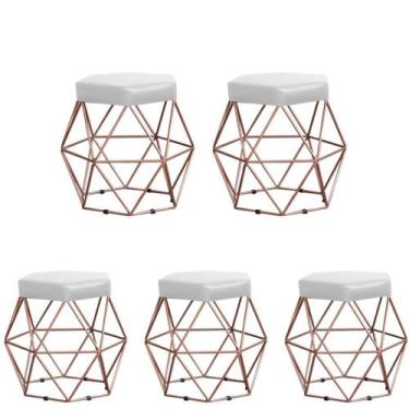 Imagem de Kit 5 Puffs decorativos aramado Vanessa-material sintético branco - GA