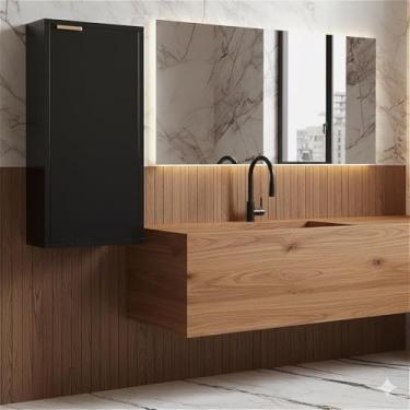 Imagem de Armário de Parede para Banheiro – com 1 Porta com 3 Prateleiras Internas pia de banheiro com armario(PRETO)