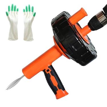 Imagem de Drainsoon Ralo de alimentação automática com luvas, removedor de entupimento de cabelo de cobra de 33 m, removedor de entupimento de drenagem de cobra de encanamento resistente para pia de banheiro