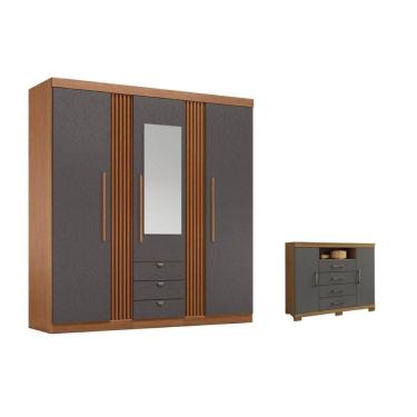 Imagem de Guarda Roupa +1Cômoda QC242 Jatobá/Grafite - Santos Andirá