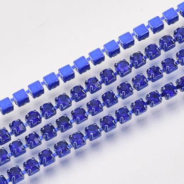 Imagem de KISSITTY Corrente de strass de 3 mm, cor azul escuro, SS12, corrente de copo com acabamento de cristal, enfeites para costura, joias, festas, casamentos, roupas, decoração, artesanato, ornamentos