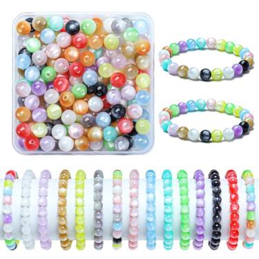 Imagem de Contas de vidro de 8 mm para pulseiras, 200 peças de contas redondas de cristal para kits de fabricação de joias, contas de artesanato DIY (multicoloridas)