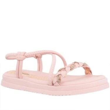 Imagem de Sandália Papete Mississipi Flatform Tiras Cruzadas Tressê Strass Rosa - 34-Unissex