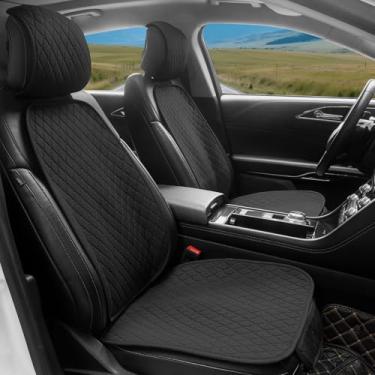 Imagem de DECKALY Capas de assento de carro de linho, capas de assento dianteiras, protetores de assento respiráveis com bolso de armazenamento, protetor de assento de carro antiderrapante, ajuste universal