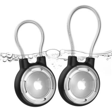 Imagem de ILFINDYOU (Pacote com 2) Porta-chaves Air Tag, à prova d'água, trava rosqueada e cabo de aço para chaves, crianças, bagagem, animais de estimação, capa transparente