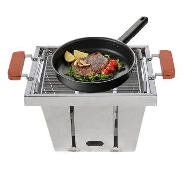 Imagem de Grelhador Portátil, Churrasqueira A Carvão Com 4 Alturas Ajustáveis, Fogão de Campismo Portátil, para Acampamento Piquenique Churrasco ao Ar Livre Jardim Praia Caminhada