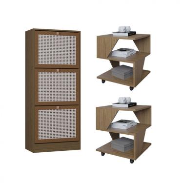 Imagem de Kit Sapateira Spin Tropical 3 Portas e 2 Mesas de Cabeceira/Centro Poquema