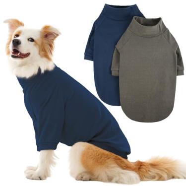 Imagem de IECOii Pacote com 2 suéteres de lã GG para cães médios, gola alta quente com elasticidade para beagle, pulôver aconchegante outono inverno com manga, suéteres internos e externos para caminhadas, GG