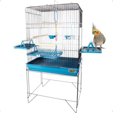 Imagem de Viveiro gaiola Grande de Chão para Calopsita azul 101 x 55 x 38 cm com Poleiros e Comedouros