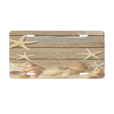 Imagem de Placa de licença de praia de madeira dourada para placas de carro dianteiras de alumínio metal adequado para caminhão placa de porta de carro bar café acessórios automotivos para homens mulheres 15 x