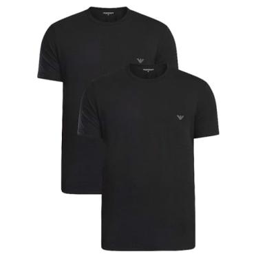 Imagem de Emporio Armani Intimates Camiseta masculina de algodão elástico, gola redonda, pacote com 2, preta/preta, GG, Preto/preto, XG